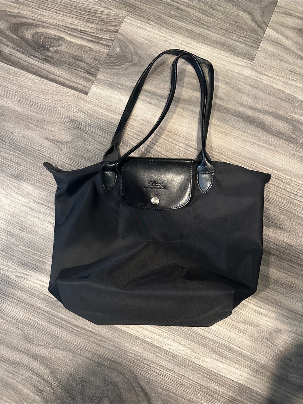 Longchamp Black Nylon Tote with Leather Trim